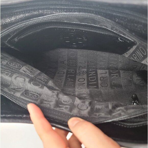 Marino Orlandi Black Embossed Leather Satchel Shoulder Bag Goldtone Zipper Italy - Picture 15 of 16